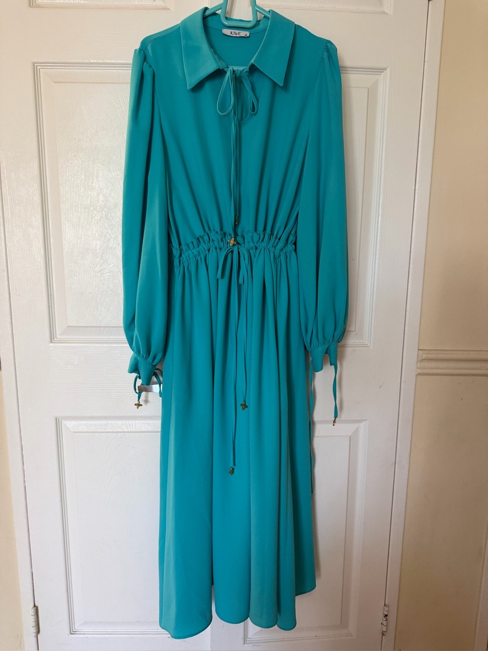Kavu Teal Long-Sleeve Drawstring-Waist Midi Dress